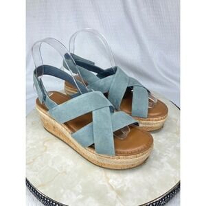 Franco Sarto Nessa Suede Platform Espadrille Sandals Womens 6.5 Blue Cork Wedge